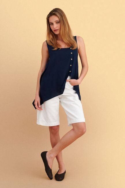 Asymmetric top with side buttons - Blue