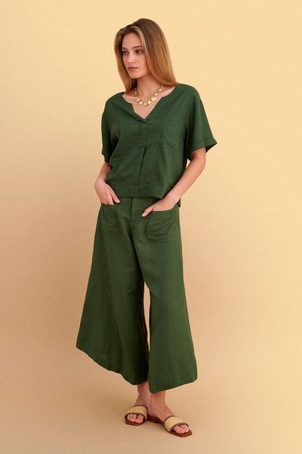 Linen-effect culottes - Green