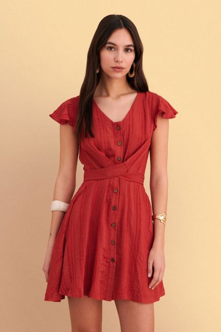 Mini dress with integrated belt - Red
