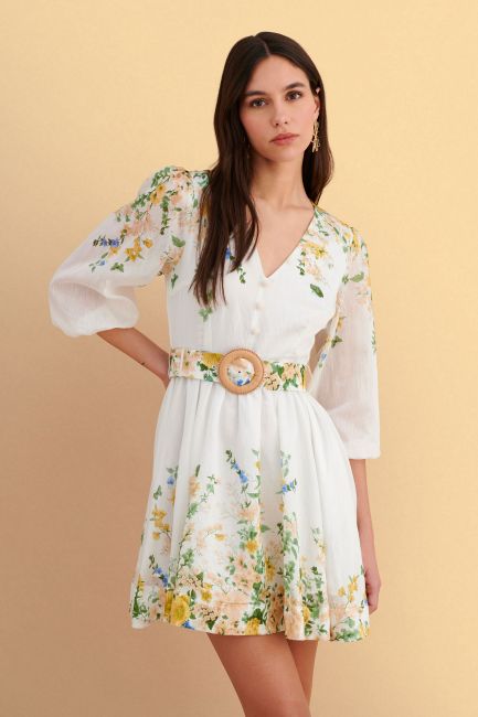 Floral mini dress with belt - Multicolor