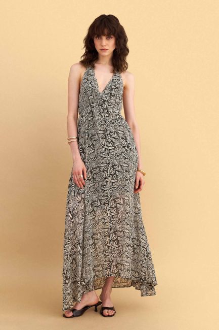 Long printed dress with open back - Multicolor