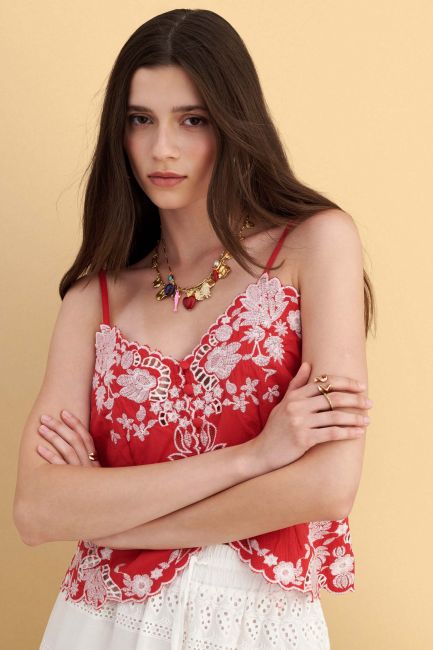 Embroidered cami top - Red