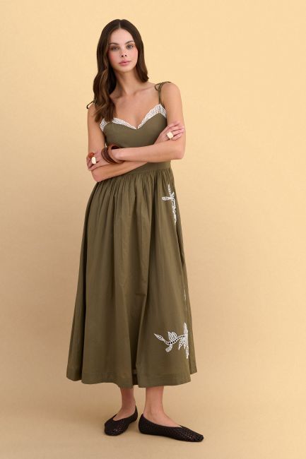 Maxi dress with lace applique - Green