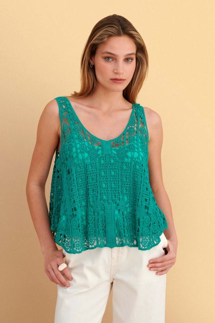 Knitted top set with inner layer - Blue
