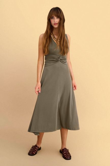Midi dress with front slit - Green