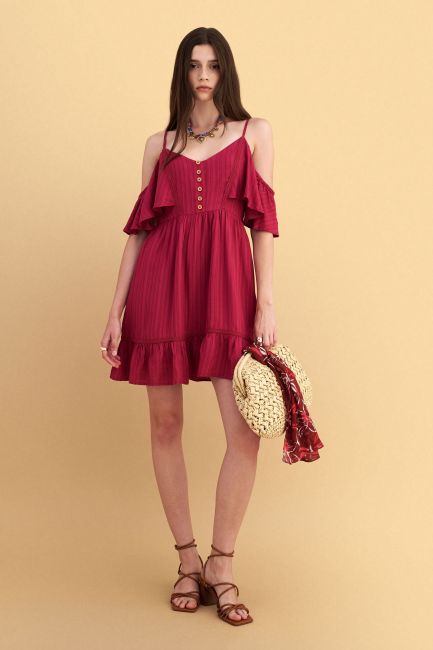 Off-shoulder mini dress with ruffle details - Pink