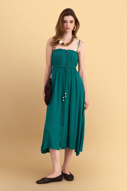 Midi dress with beads and buttons - Green