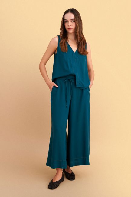 Wide-leg trousers with belt - Blue