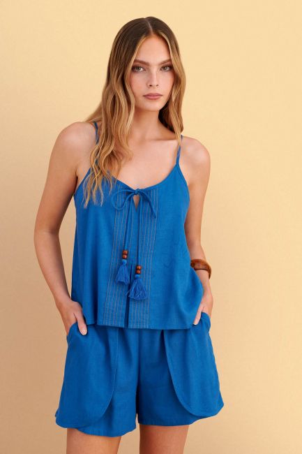 Shorts with front pleats - Blue