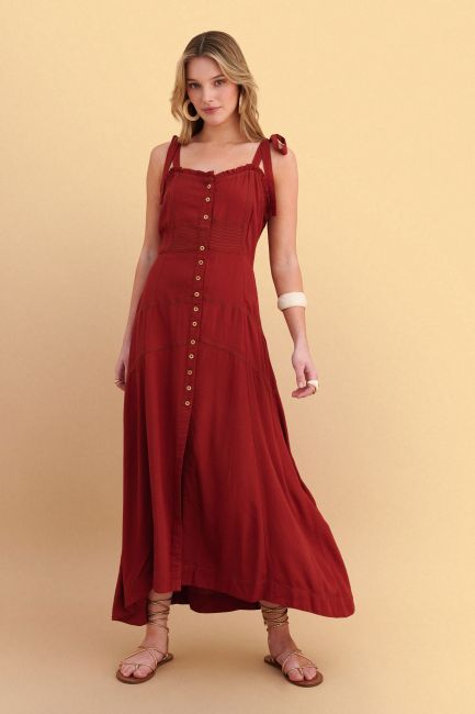 Maxi dress with tie shoulder straps - Red