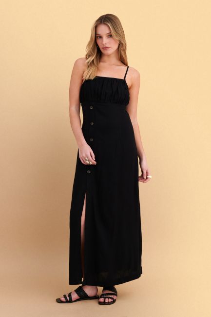 Maxi dress with straps and buttons - Black
