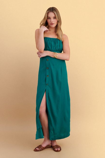 Maxi dress with straps and buttons - Green