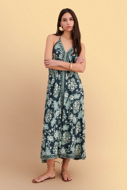 Printed backless maxi dress - Green