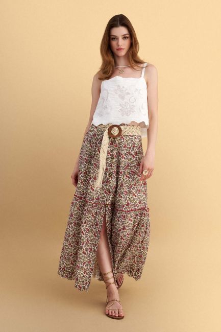 Floral maxi skirt with slit - Multicolor
