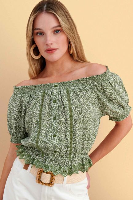Printed off-shoulder top - Green