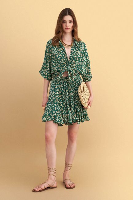 Printed mini skirt with elastic waist - Green