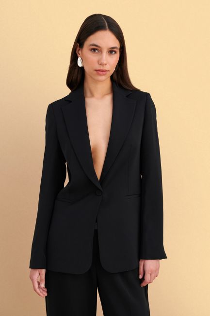 One-button straight blazer - Black