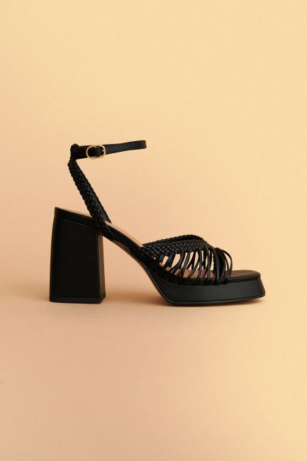 Platform Sandals with Chunky Heel - Black