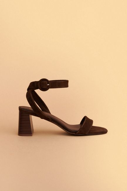 Suede heeled sandals with ankle strap - Brown
