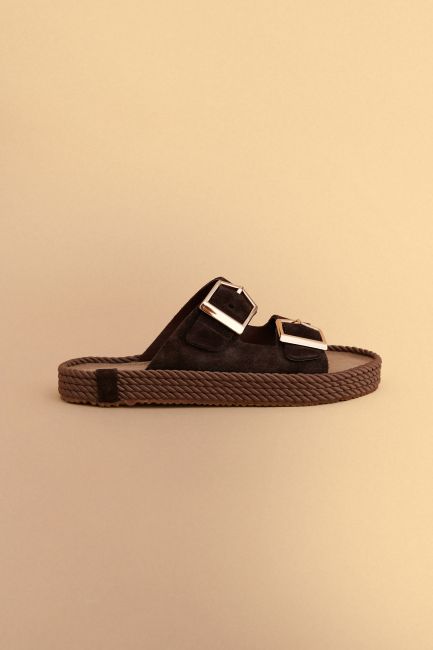 Suede sandals with gold buckles - Brown