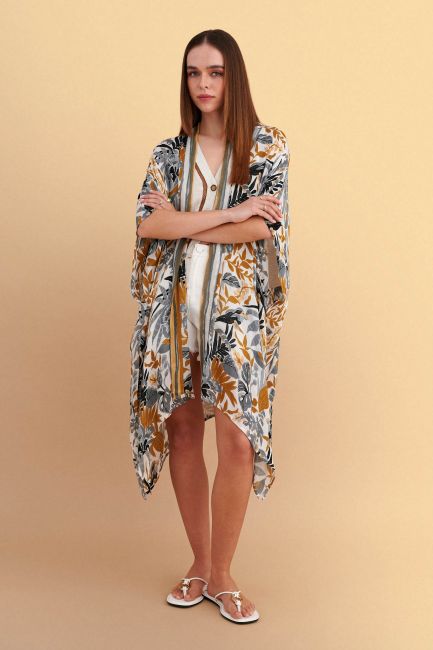 Long patterned kimono - Beige
