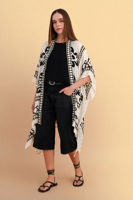Long printed kimono - Beige