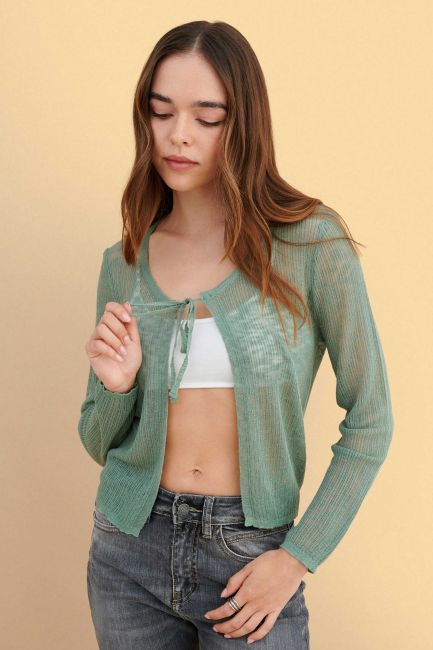 Sheer knitedt cardigan - Green