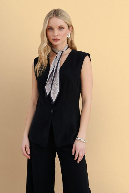 Sleeveless vest with buttons - Black