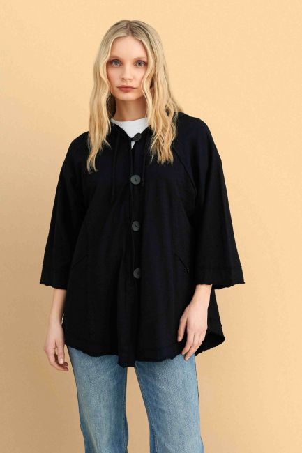 Cotton hooded cardigan - Black