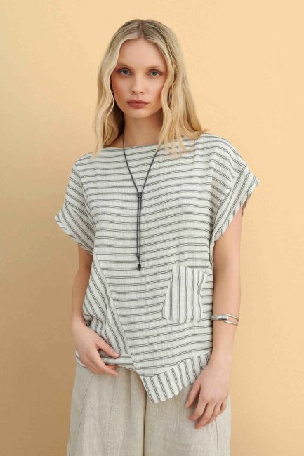 Asymmetrical stripped blouse - Beige