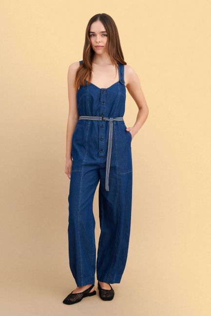 Denim jumpsuit with belt - Blue