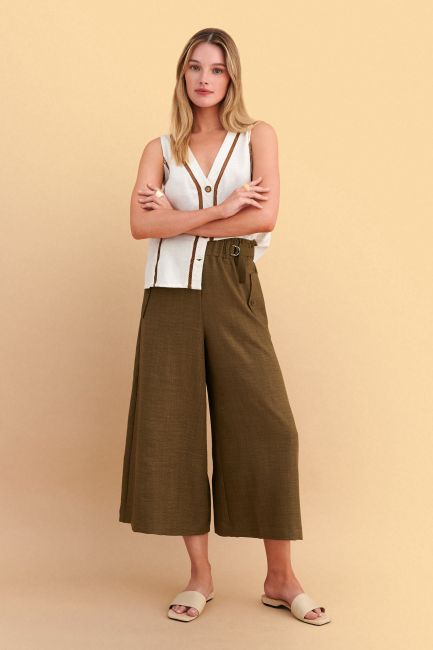 Culottes with pockets and elastic waist - Green