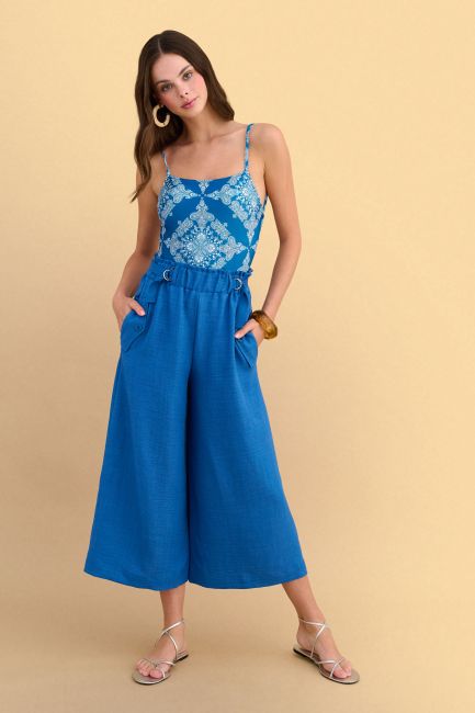 Culottes with pockets and elastic waist - Blue