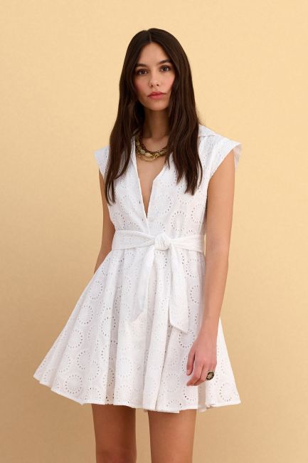 Short broderie dress - White