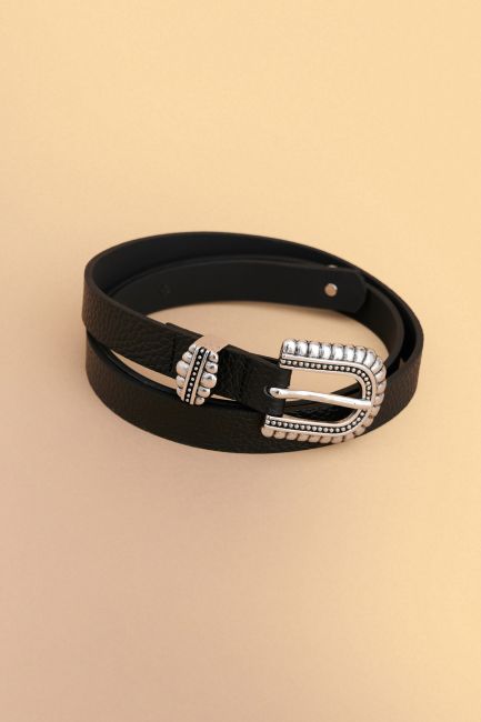 Belt with silver buckle - Black