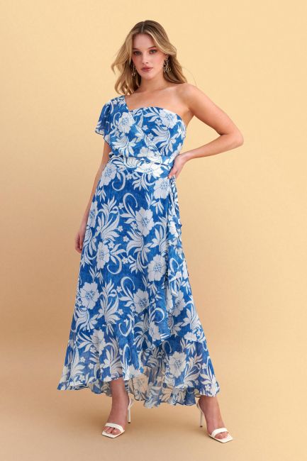 Floral lurex maxi skirt with ruffles - Blue