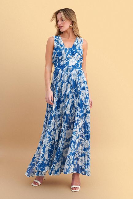 Floral lurex maxi dress - Blue
