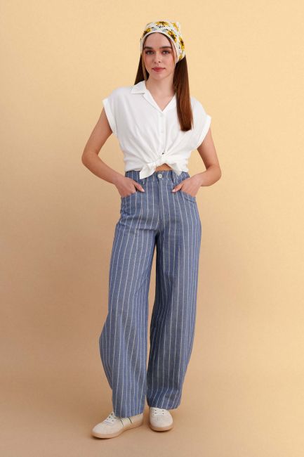 High waisted striped pants - Blue