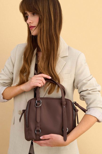 Leather look handbag - Brown