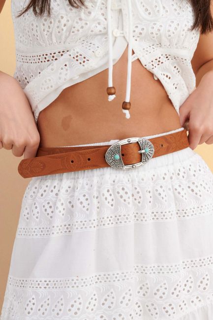 Ζώνη με ασημένια αγκράφα boho - Καφέ