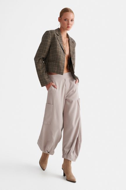 Cropped check blazer - Beige