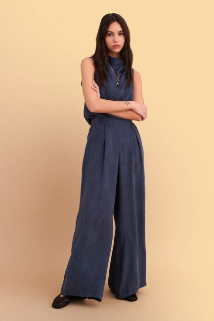 Lyocell wide-leg pants with elastic waist - Grey