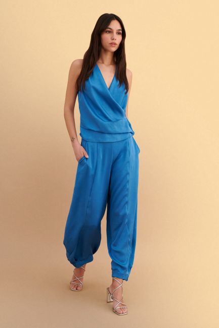 Satin-style balloon trousers - Blue