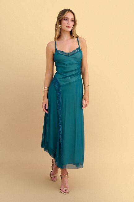 Tulle maxi dress with lace - Green