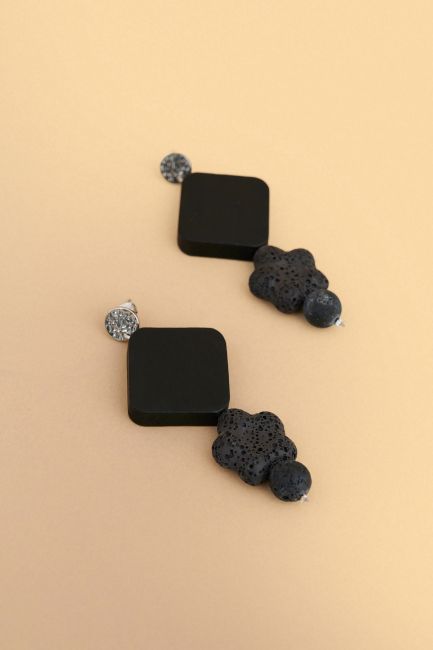 Drop earrings with stones - Black