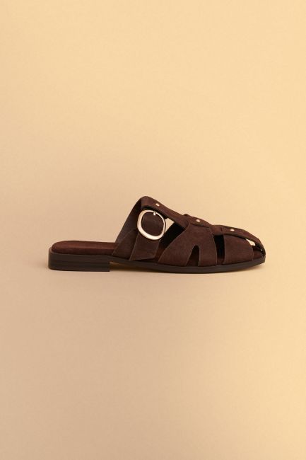 Suede buckle slide sandals - Brown
