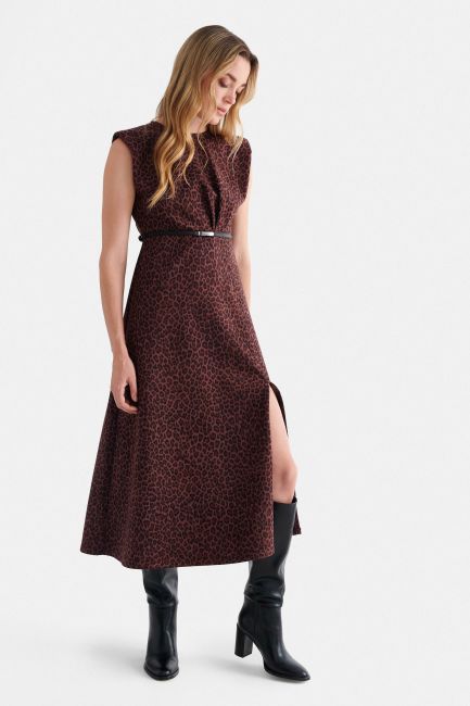 Sleeveless leopard-print midi dress - Red