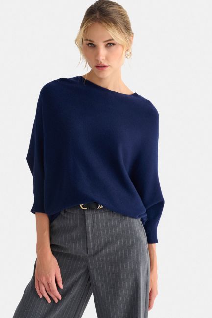 Batwing-sleeve knitted blouse - Blue