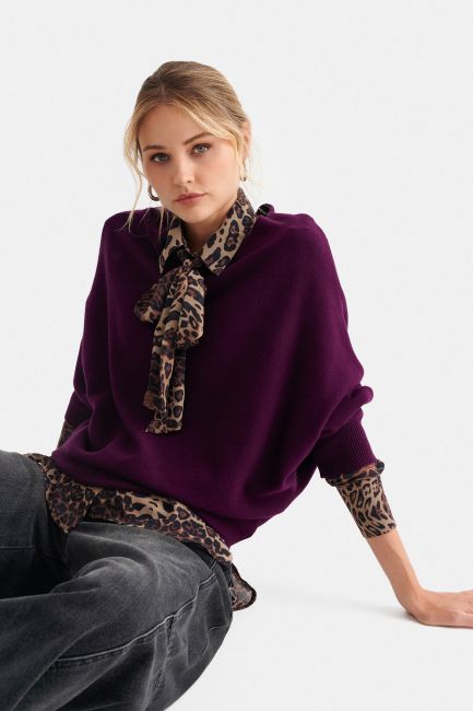 Batwing-sleeve knitted blouse - Purple