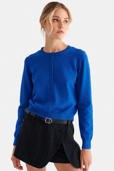 Knitted cardigan with open neckline - Blue